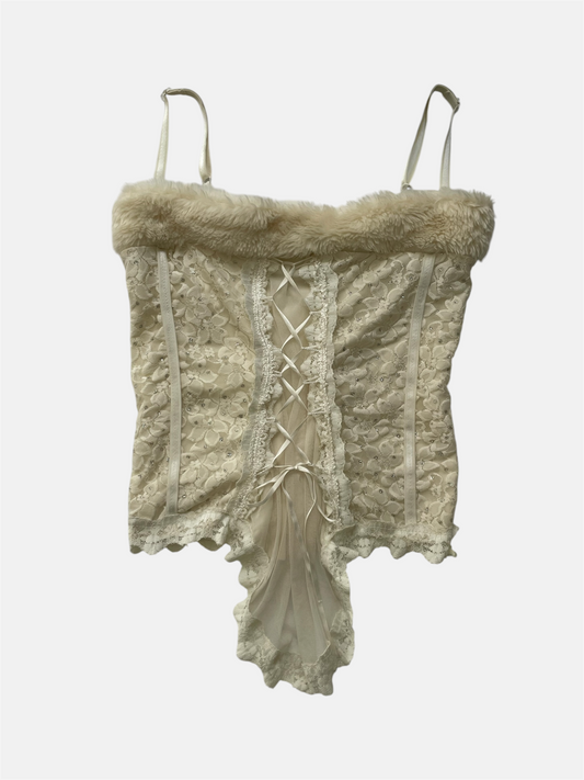 Lace corset with fur trim