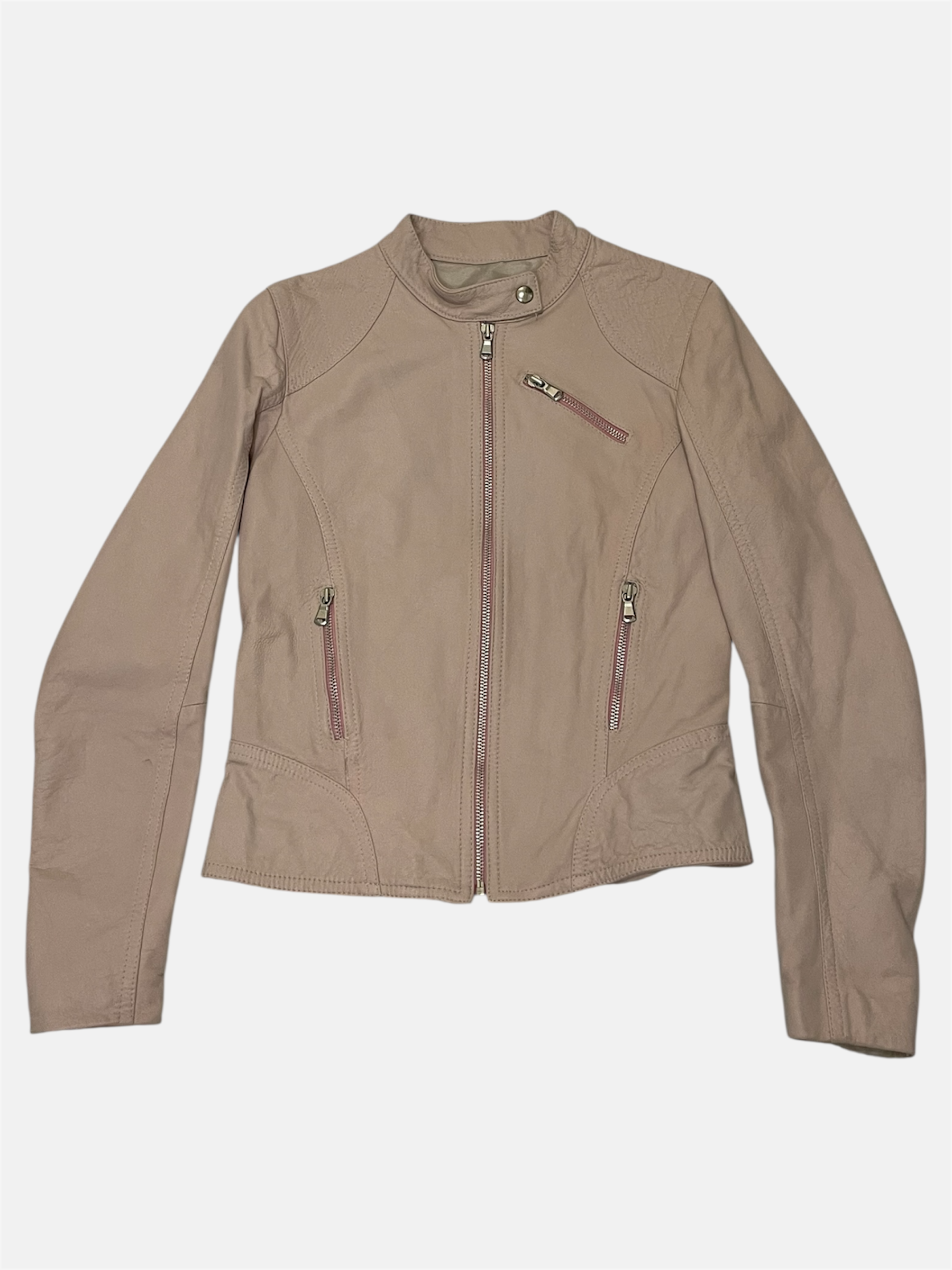 Vaaleanpunainen biker-takki