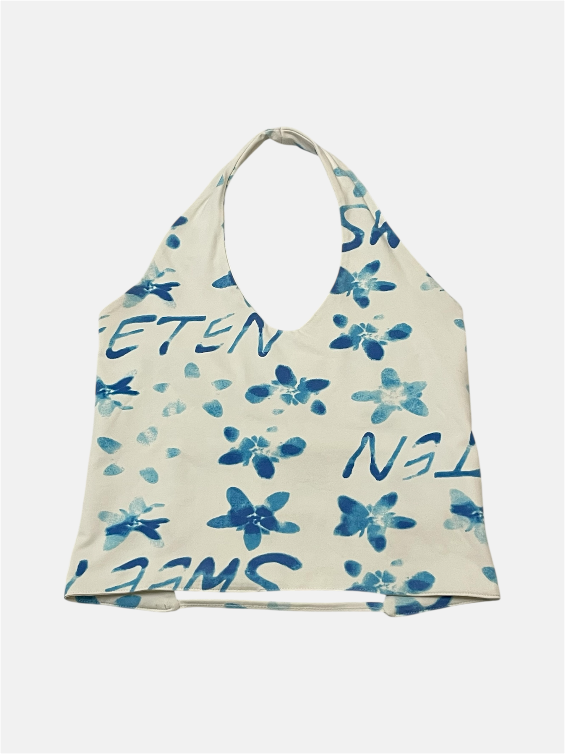 Valko-sininen halterneck toppi