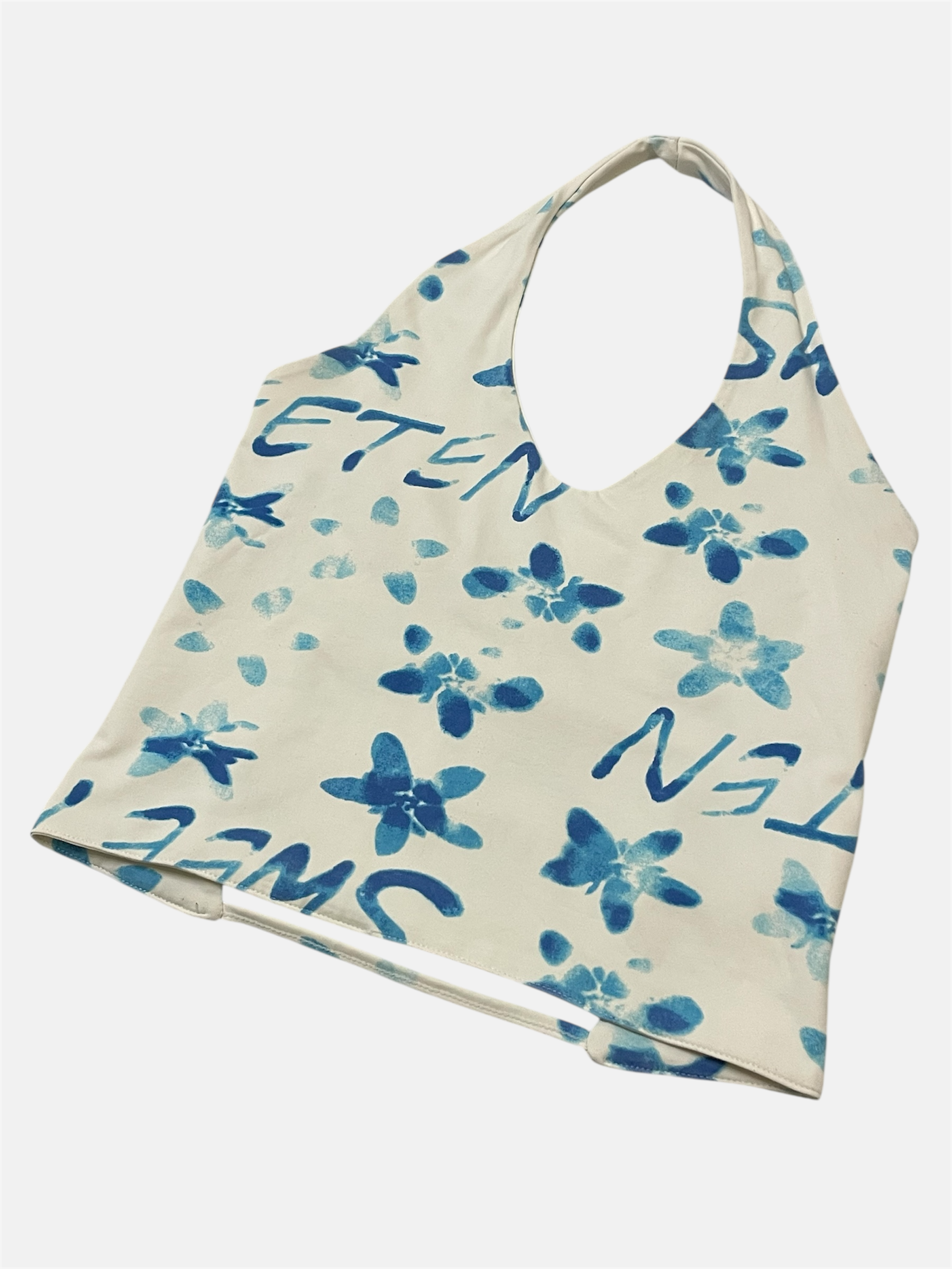 Valko-sininen halterneck toppi